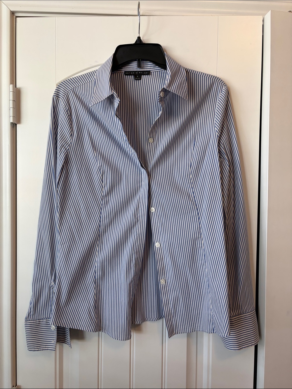 ANTONIO MELANI Blue and White Striped Dress Shirt